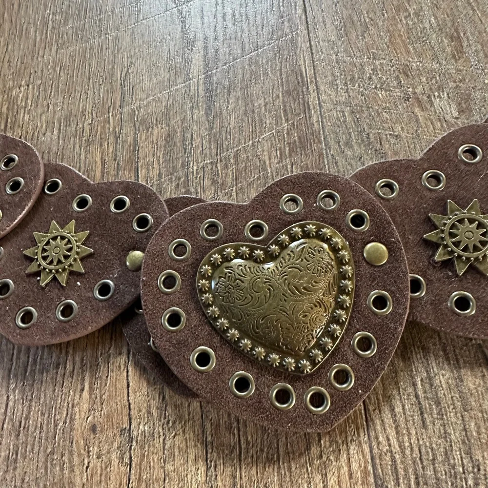 Women's BOHO Brown Gold Heart & Star Embellished Belt